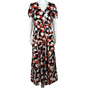 Black 100% Cotton Maxi Dress-Orange & White Tulip Print